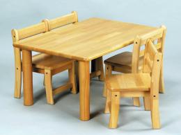 【施設様直送品|国産木製】角テーブル 90×60 丸脚 H43/乳児椅子26×4脚|4歳児向け・16名セット|ブロック社
