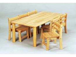 【施設様直送品|国産木製】角テーブル 120×60 丸脚 H33/乳児椅子18×6脚|2歳児向け・24名セット|ブロック社